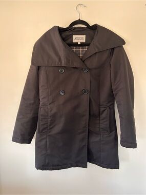 Tower by London Fog Black Double-Breasted Pea Jacket with Wide Collar